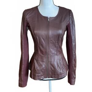Hinge leather peplum full zip jacket XS q